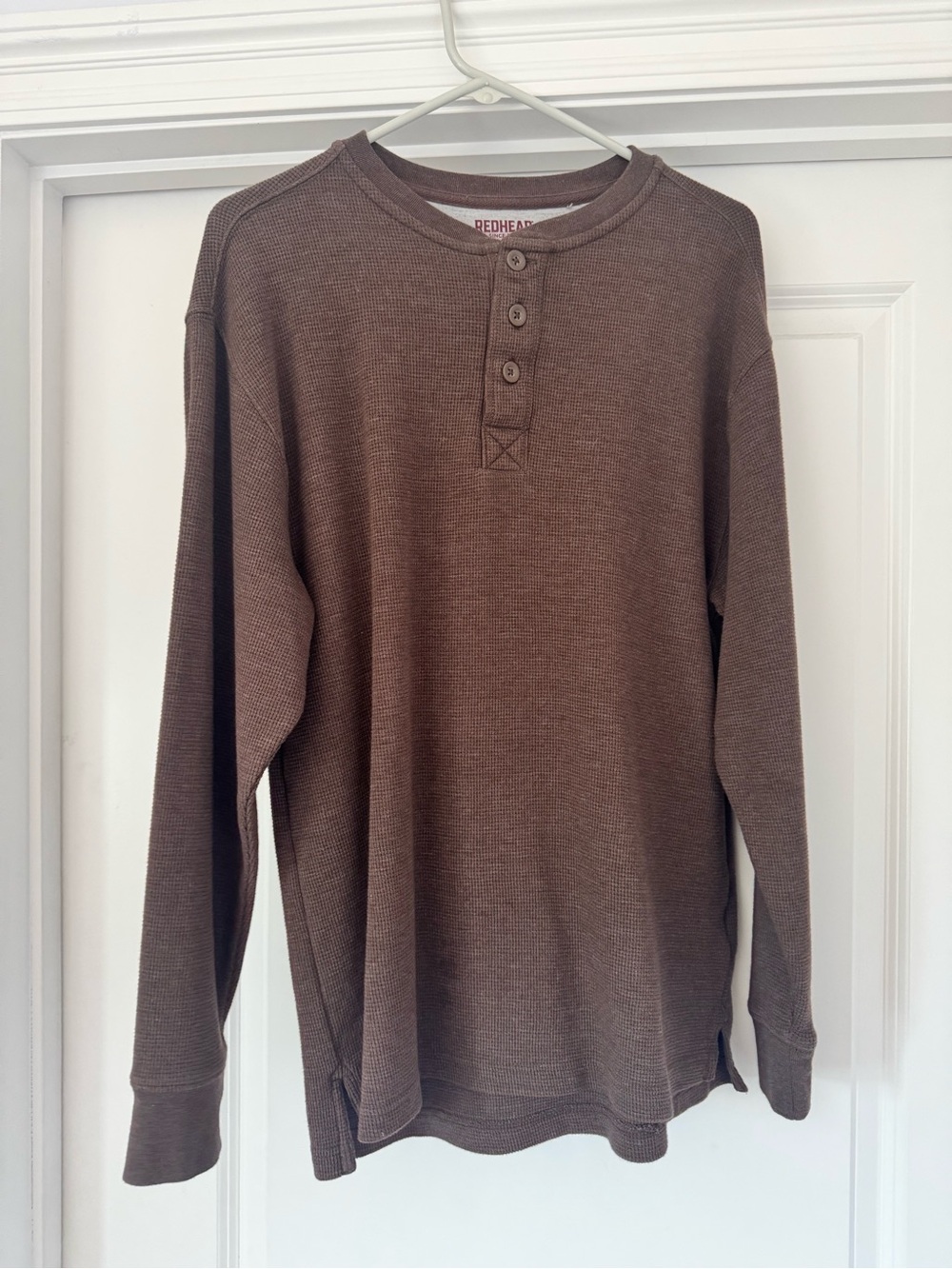 RedHead Men's Brown Henley Thermal Waffle Knit Long Sleeve